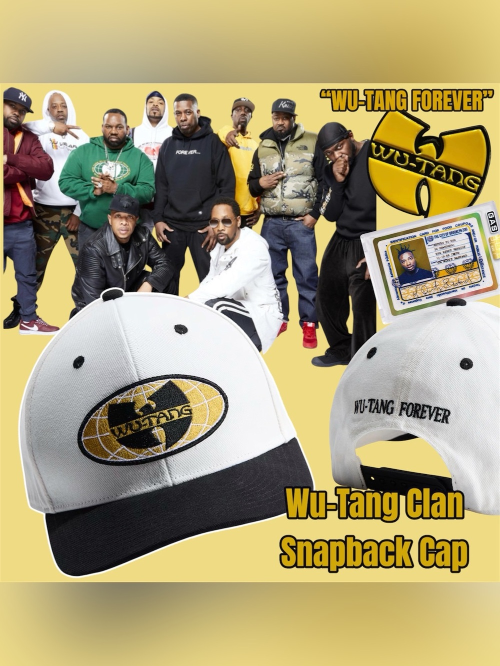 Wu-Tang Clan Cotton Twill Cap With MOTIF Logo, white/Black, “WU-TANG FOREVER”